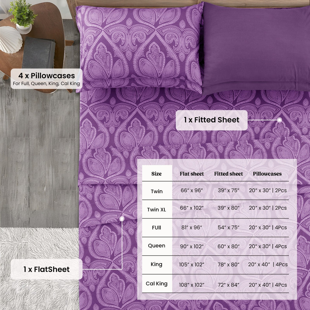 Luxury 1800 Series Microfiber Bed Sheet Set – 6 Piece Deep Pocket Paisley