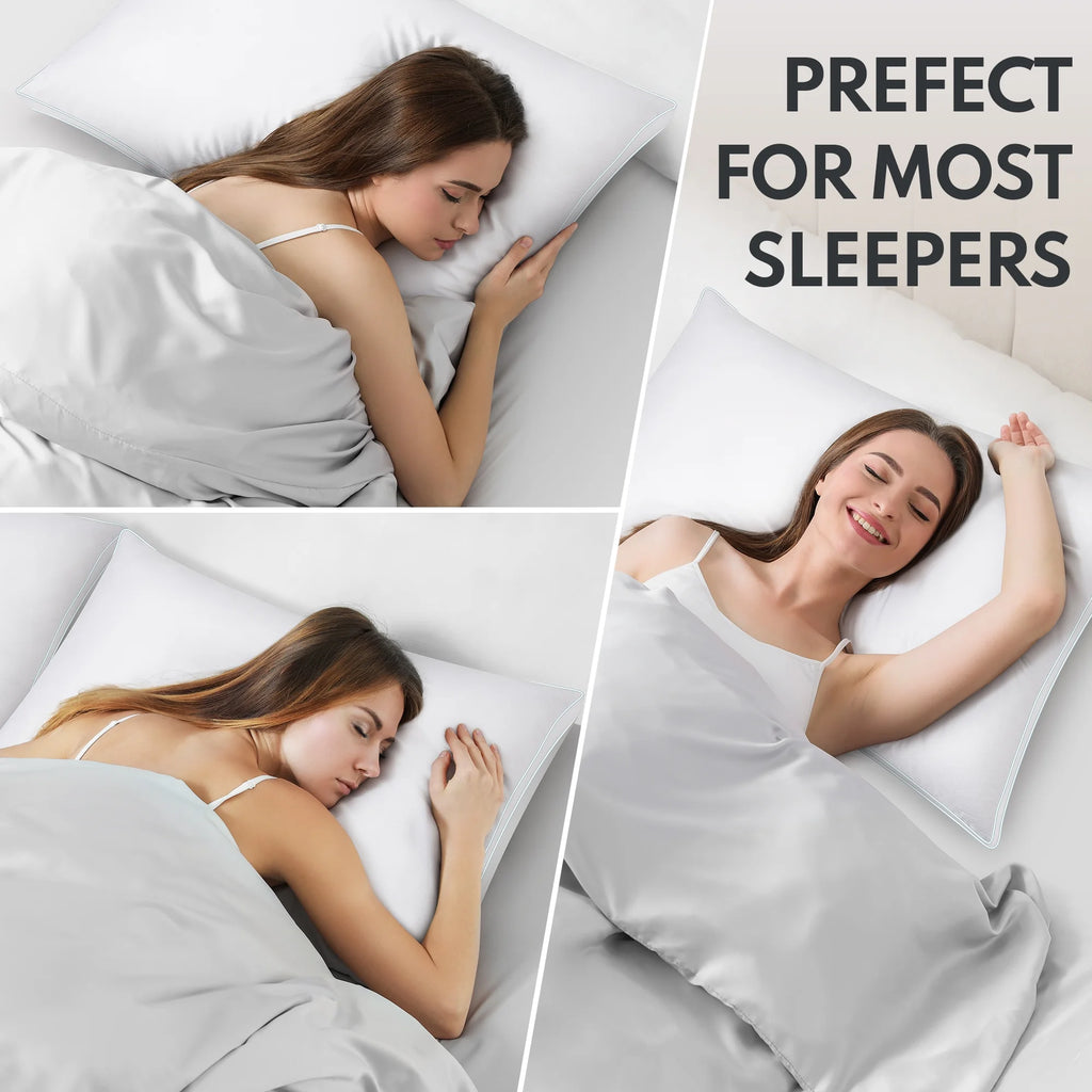 Goose Feather down Pillows, Gusseted Bed Pillows Queen Size Set of 2, Luxury Hotel Collection Fluffy Pillows 100% Cotton Cover