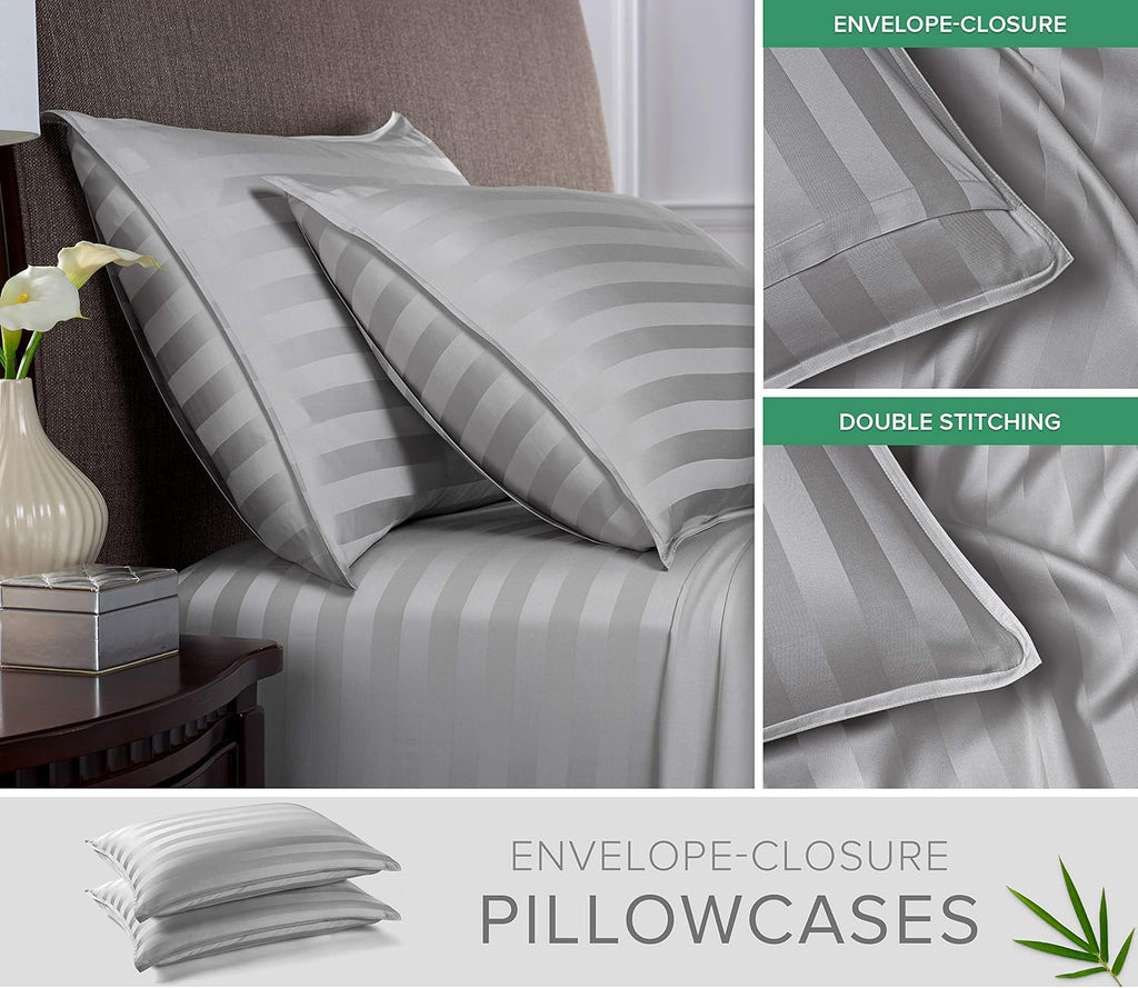 Organic Bamboo Bed Sheet Set – California King, 4 Piece, Soft & Breathable, Silver