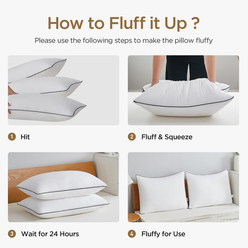4-Pack Fluffy King Size Hotel-Style Pillows – Soft & Supportive Down-Alternative, 20"x36"