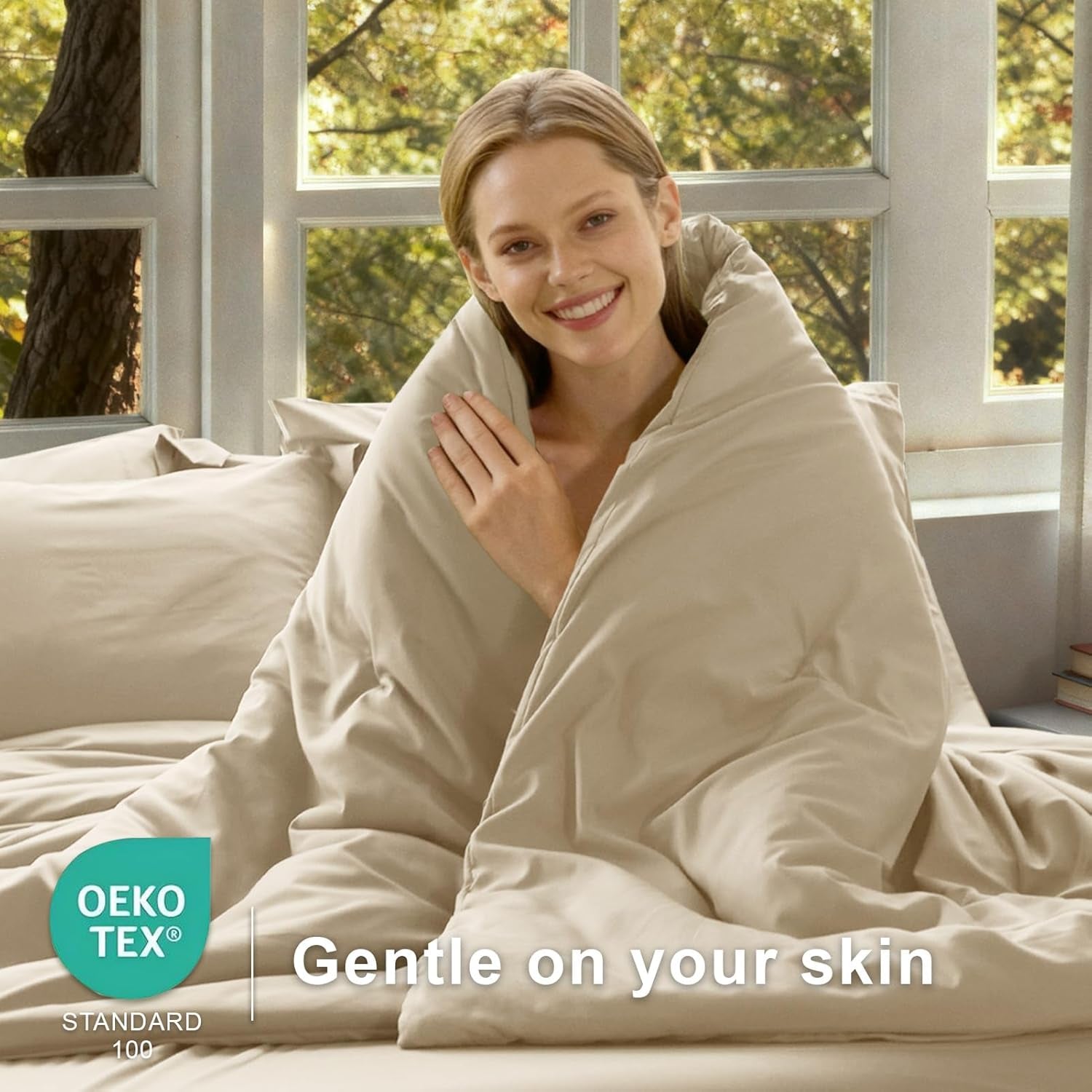 Twin Beige Comforter Set – 2-Piece Lightweight Down Alternative Bedding