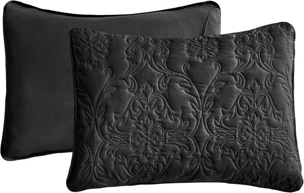 3-Piece Queen Quilt Set – Black Lightweight Microfiber Bedding