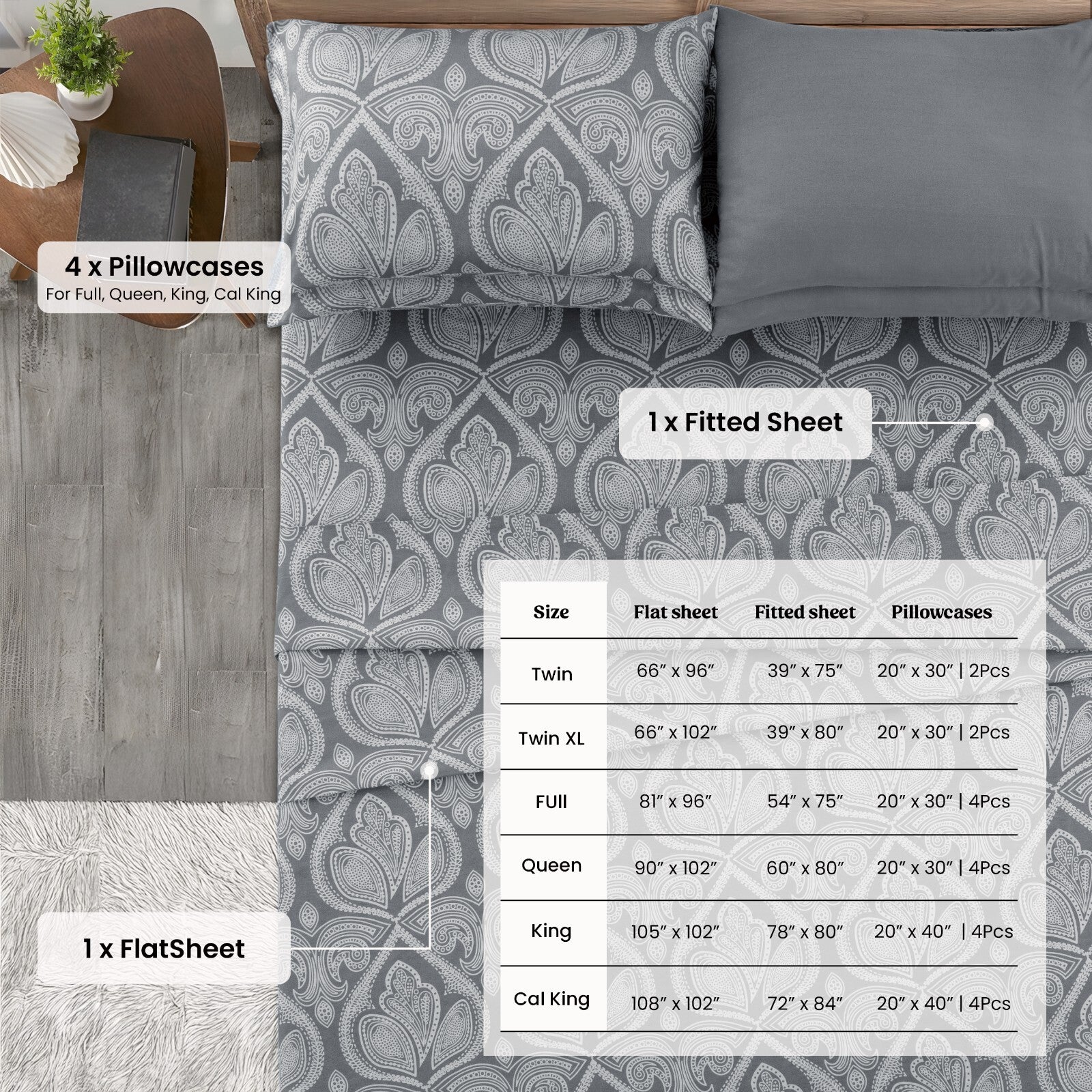 Luxury 1800 Series Microfiber Bed Sheet Set – 6 Piece Deep Pocket Paisley