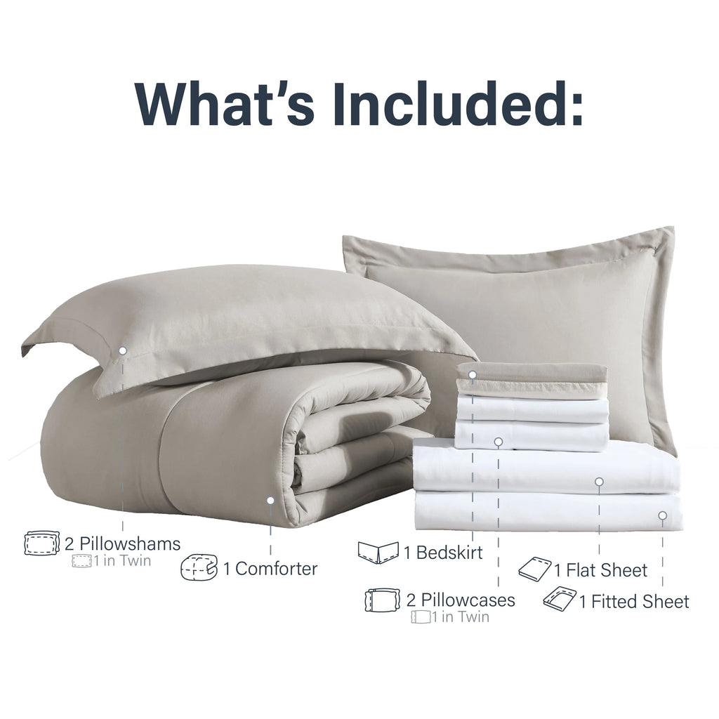 8-Piece King Bed-in-a-Bag Comforter Set – Modern Taupe Complete Bedding Set, Includes Sheets & Pillow Shams