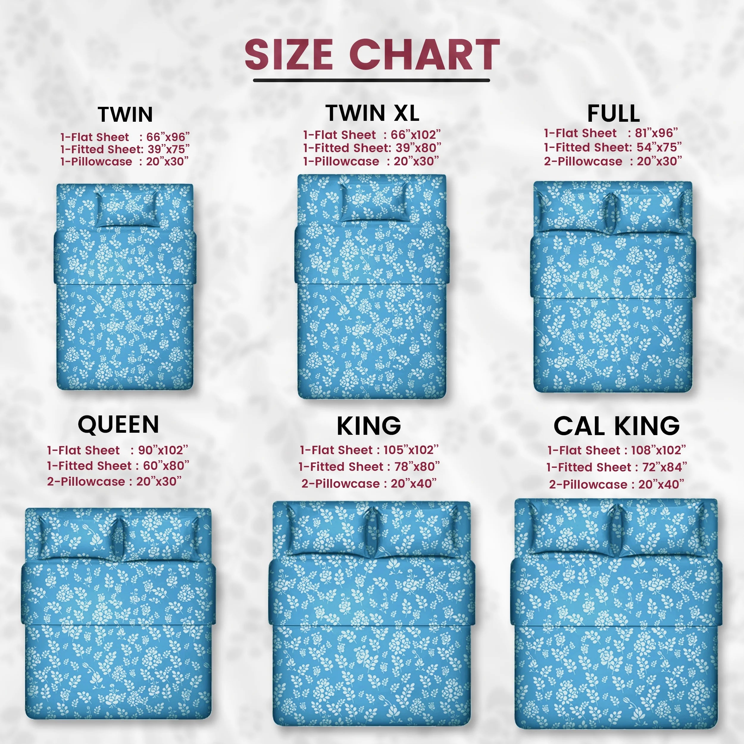 Twin Size Floral Microfiber Bed Sheet Set – 3 Piece, Deep Pocket, Blue