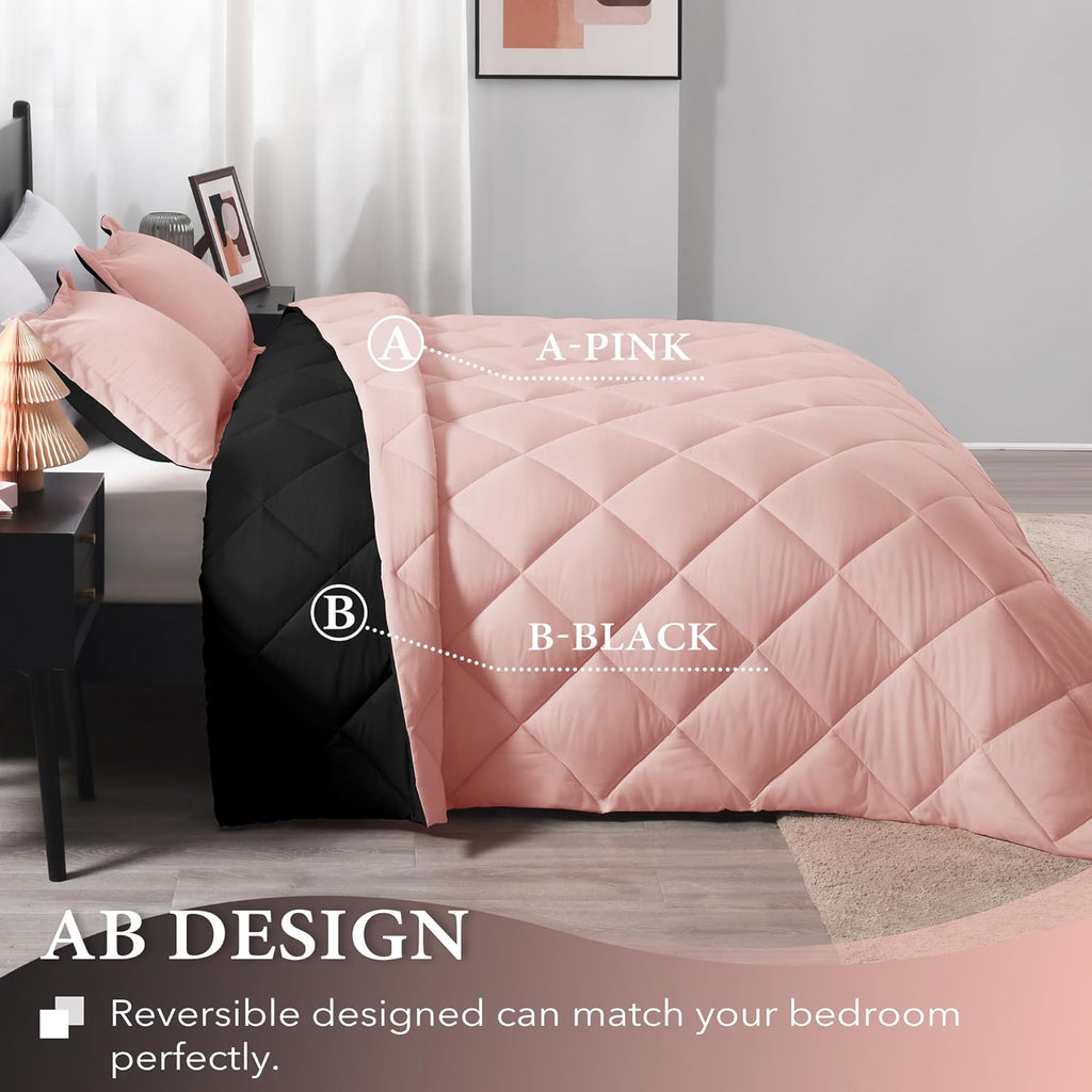 Twin Comforter Set – Pink & Black, Soft All-Season Bedding, 2-Piece (Comforter + Pillow Sham)