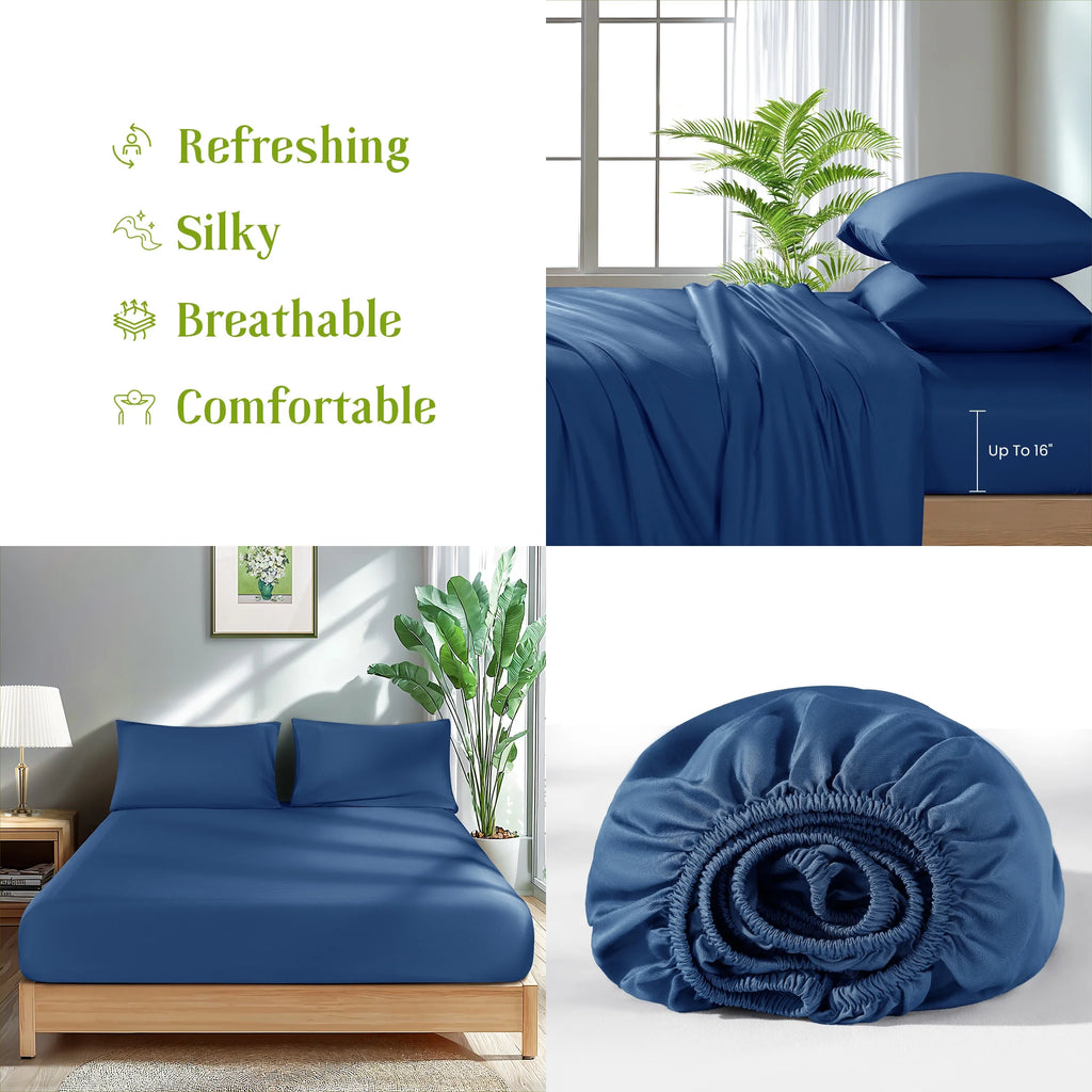 100% Organic Bamboo Bed Sheet Set – Soft, Cooling & Luxurious, Deep Pocket Fitted Sheets