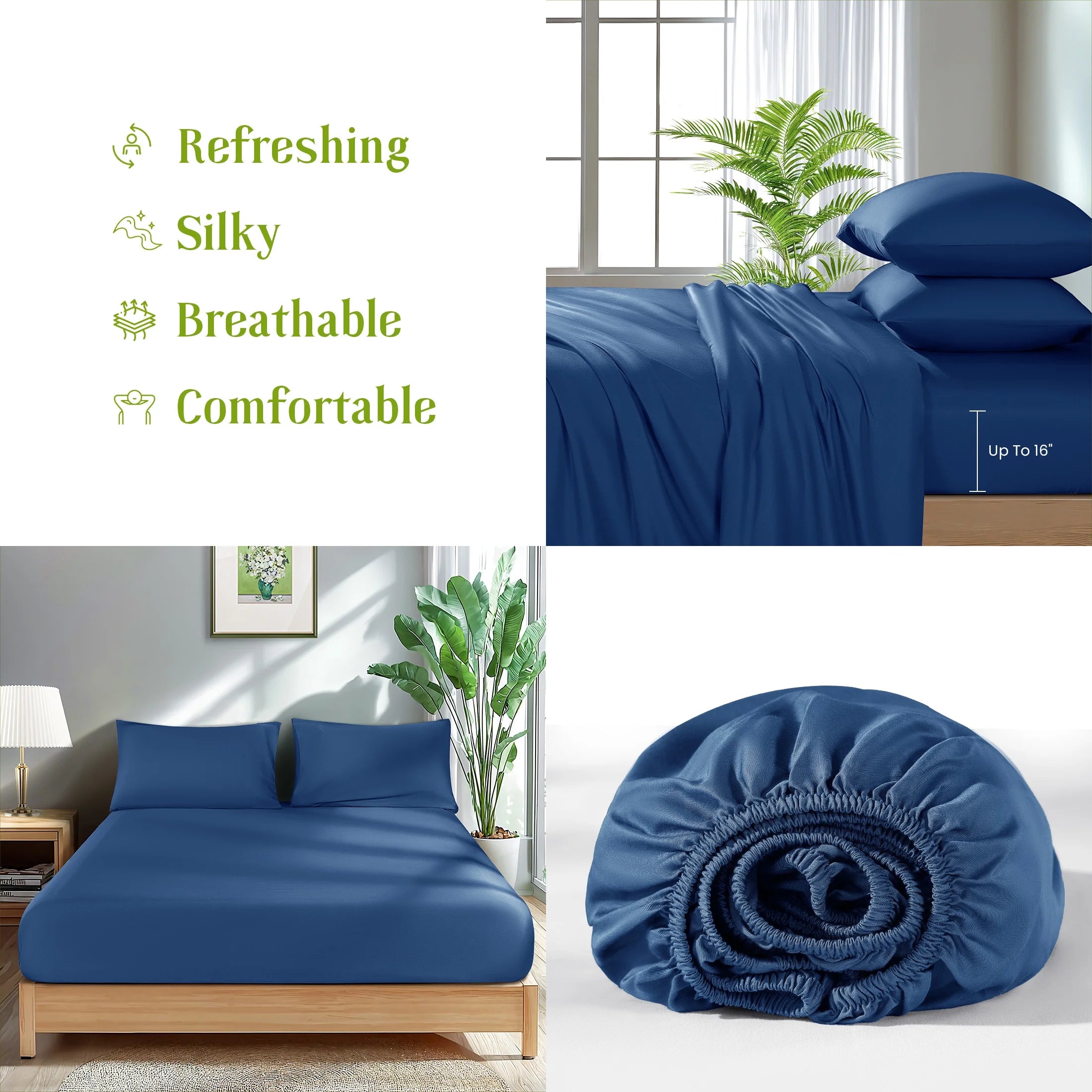 100% Organic Bamboo Bed Sheet Set – Soft, Cooling & Luxurious, Deep Pocket Fitted Sheets