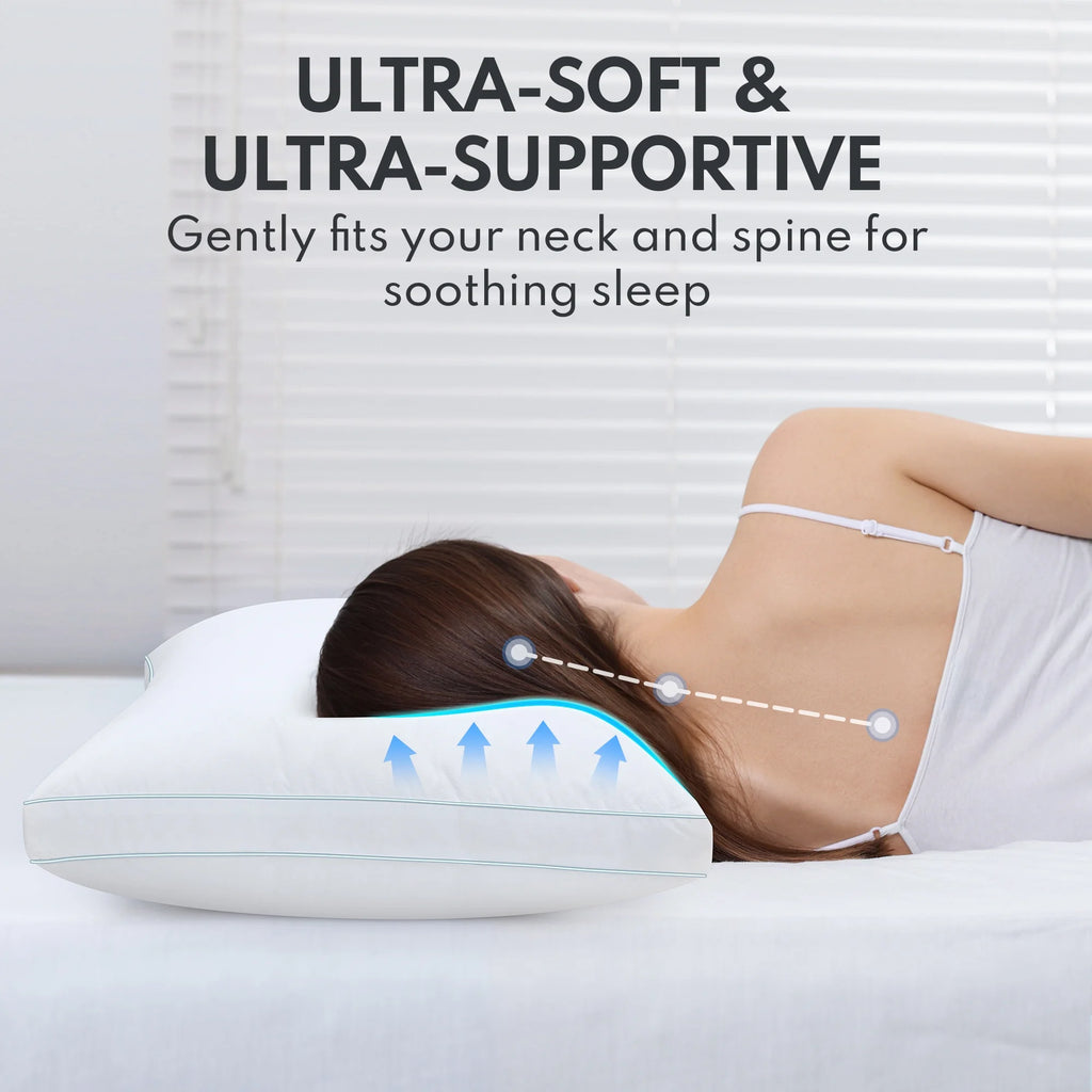 Goose Feather down Pillows, Gusseted Bed Pillows Queen Size Set of 2, Luxury Hotel Collection Fluffy Pillows 100% Cotton Cover