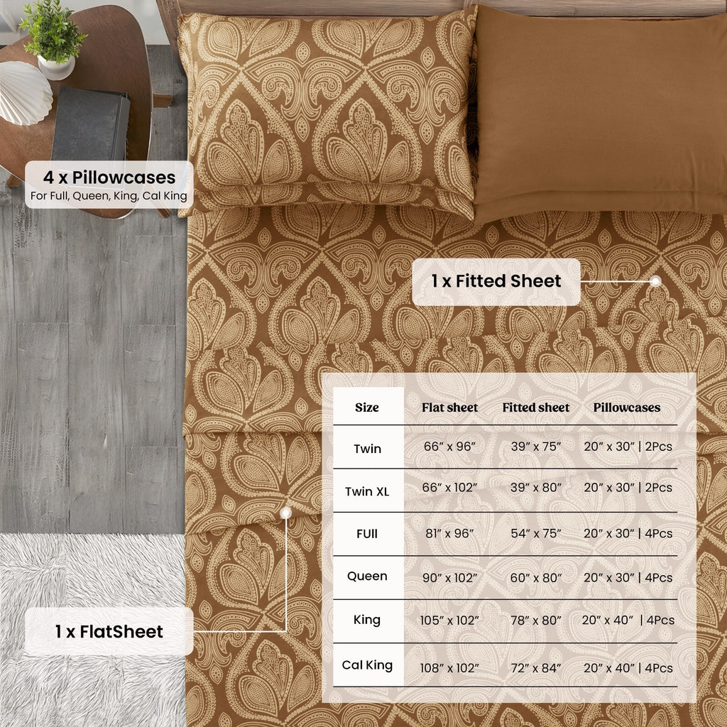 Luxury 1800 Series Microfiber Bed Sheet Set – 6 Piece Deep Pocket Paisley