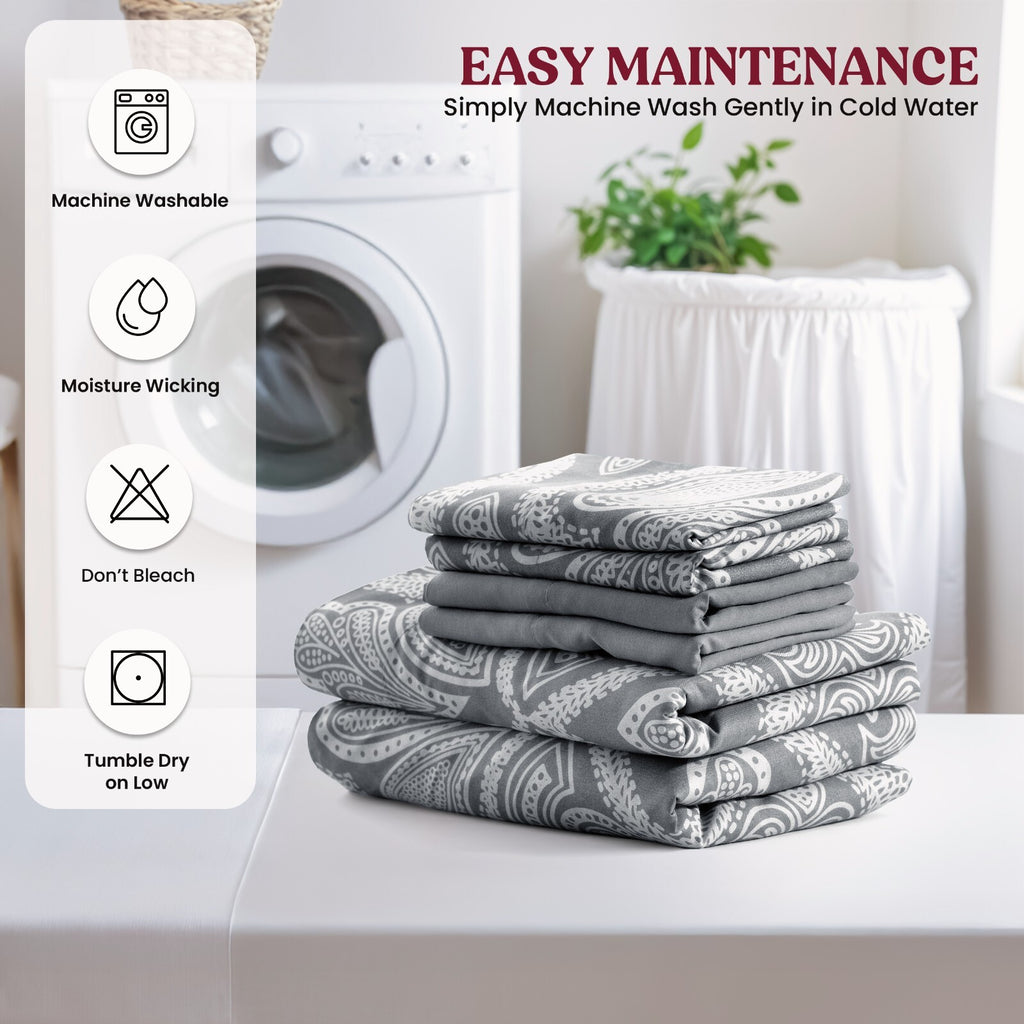 Luxury 1800 Series Microfiber Bed Sheet Set – 6 Piece Deep Pocket Paisley