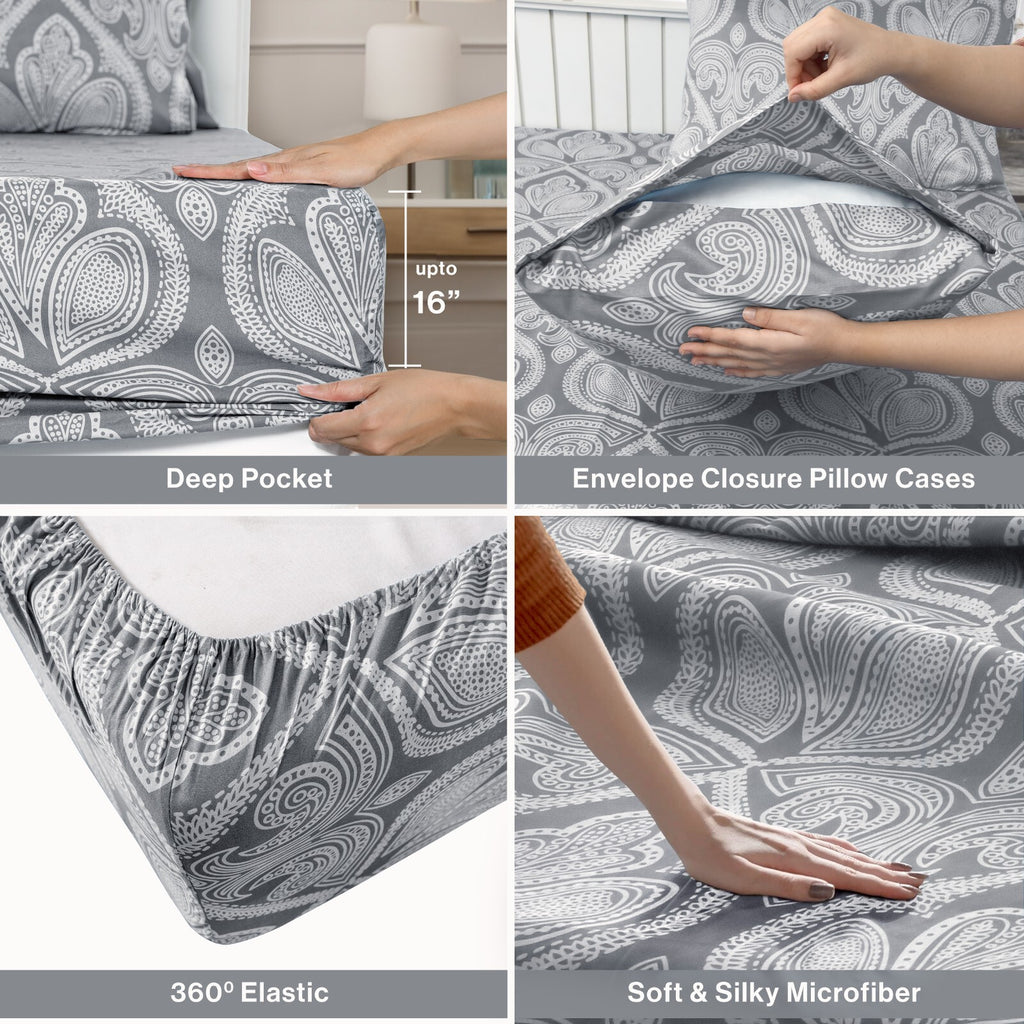 Luxury 1800 Series Microfiber Bed Sheet Set – 6 Piece Deep Pocket Paisley