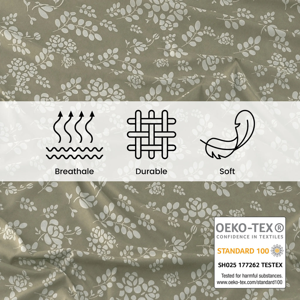 Soft Microfiber Bed Sheet Set – Twin Size, 16” Deep Pocket, Floral Taupe Design