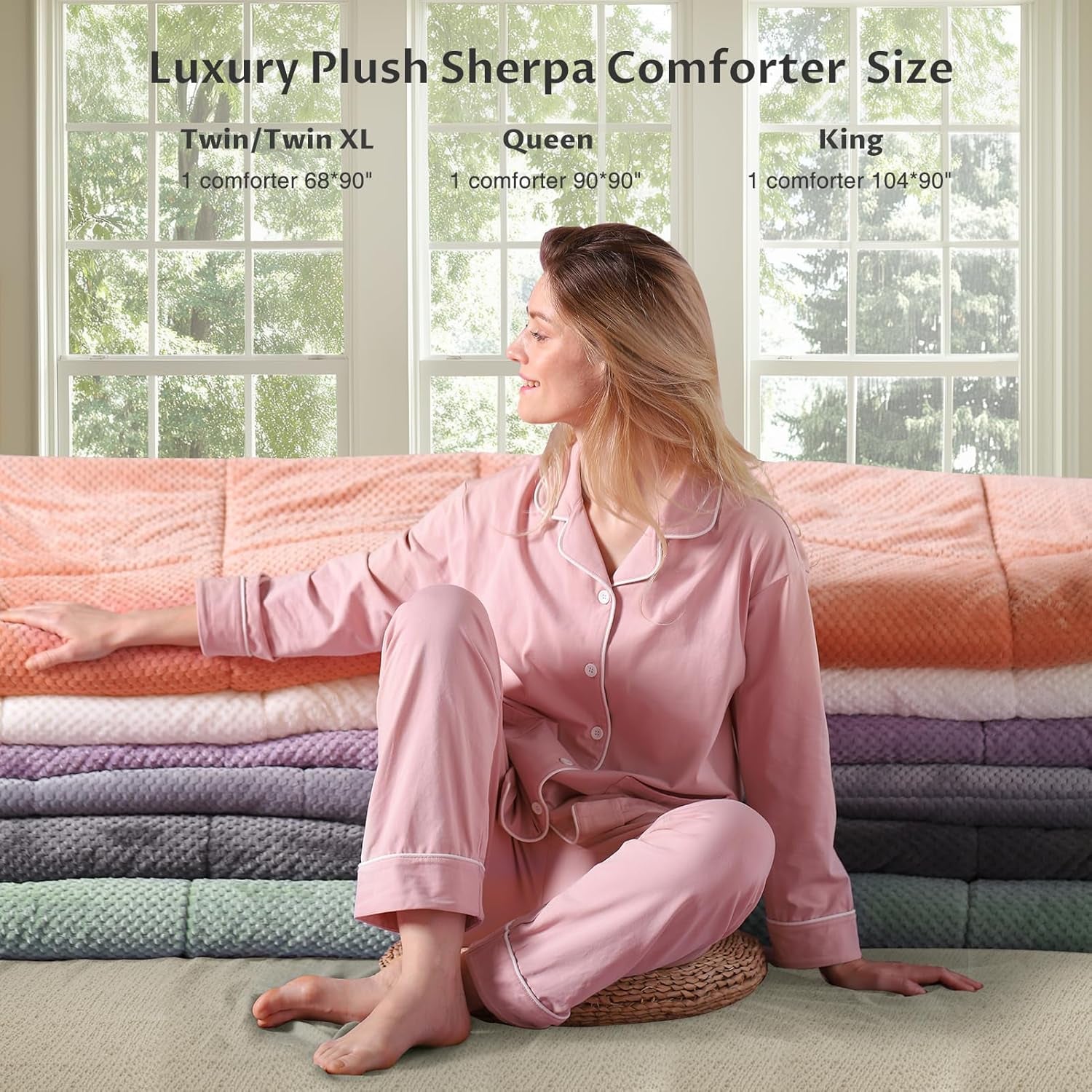 King Sherpa Comforter – Ultra Soft Reversible Fleece, Goose Down Alternative, Sunset Rose Pink