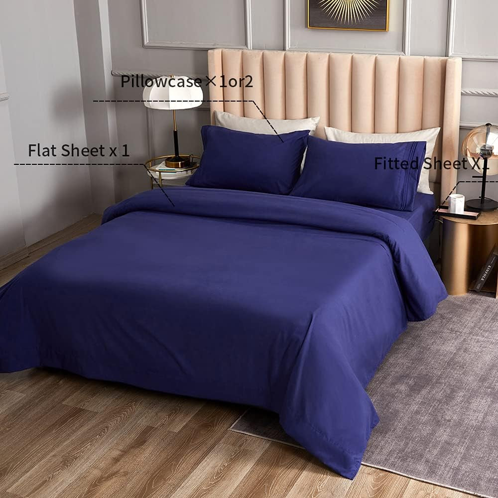 Full 4-Piece Bed Sheet Set – Brushed Microfiber, Deep Pocket, Soft & Breathable, Blue