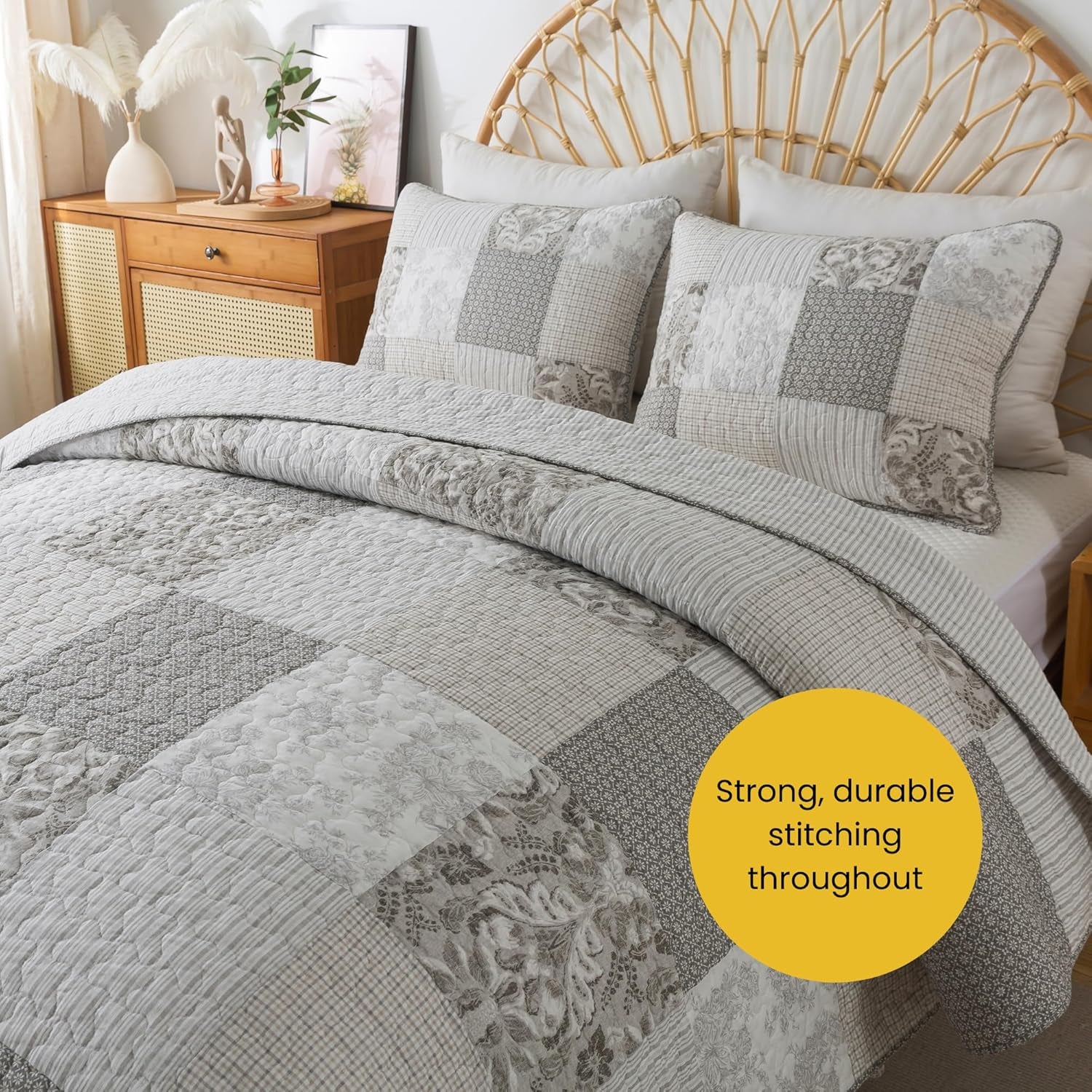 Silver Gray Queen Quilt Set – Lightweight Cotton, 3-Piece
